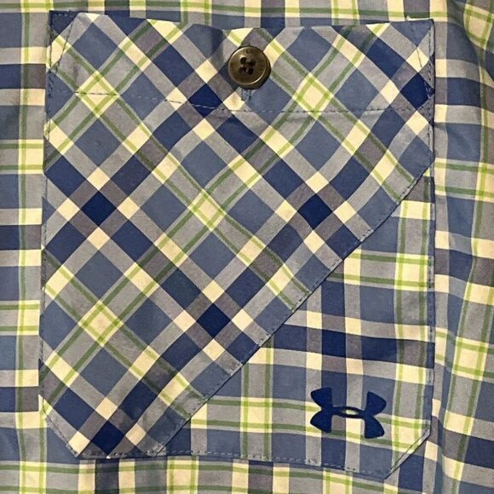 Under Armour Heatgear Shirt Mens XL Blue White Plaid Short Sleeve Button Up - Picture 3 of 6